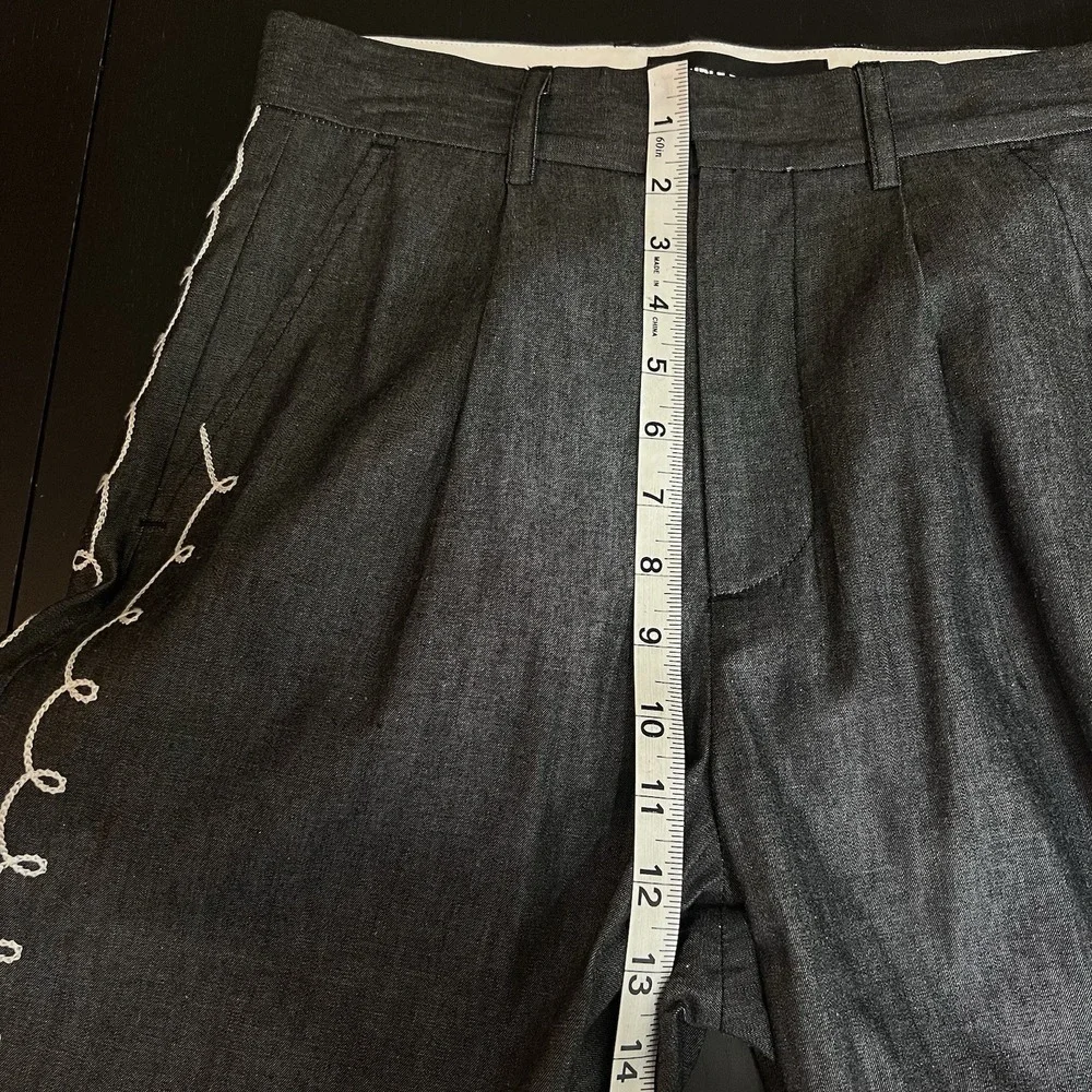DOUBLE RAINBOUU Embroidered Western Straight Pants Size Small Gray White‎ Cotton